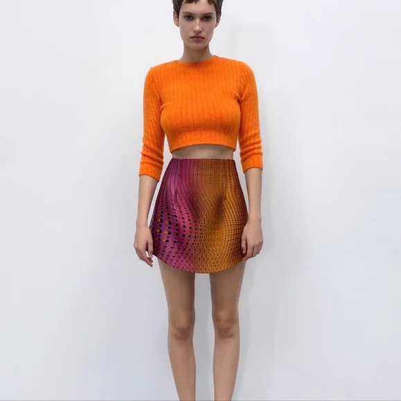 Zara Orange Pink High Waisted Printed Mini Skirt Size Small NWT New With  Tags